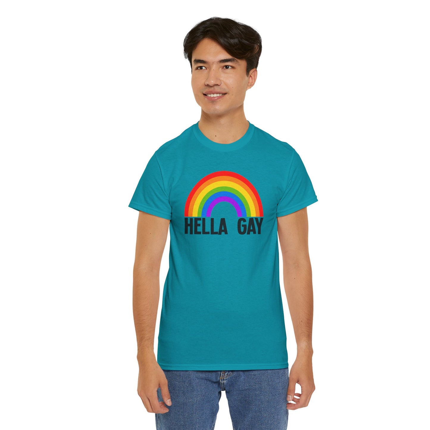 Hella Gay Rainbow Pride T-shirt Unisex Heavy Cotton Tee LGBTQIA+ Mens Womens Cotton Tee