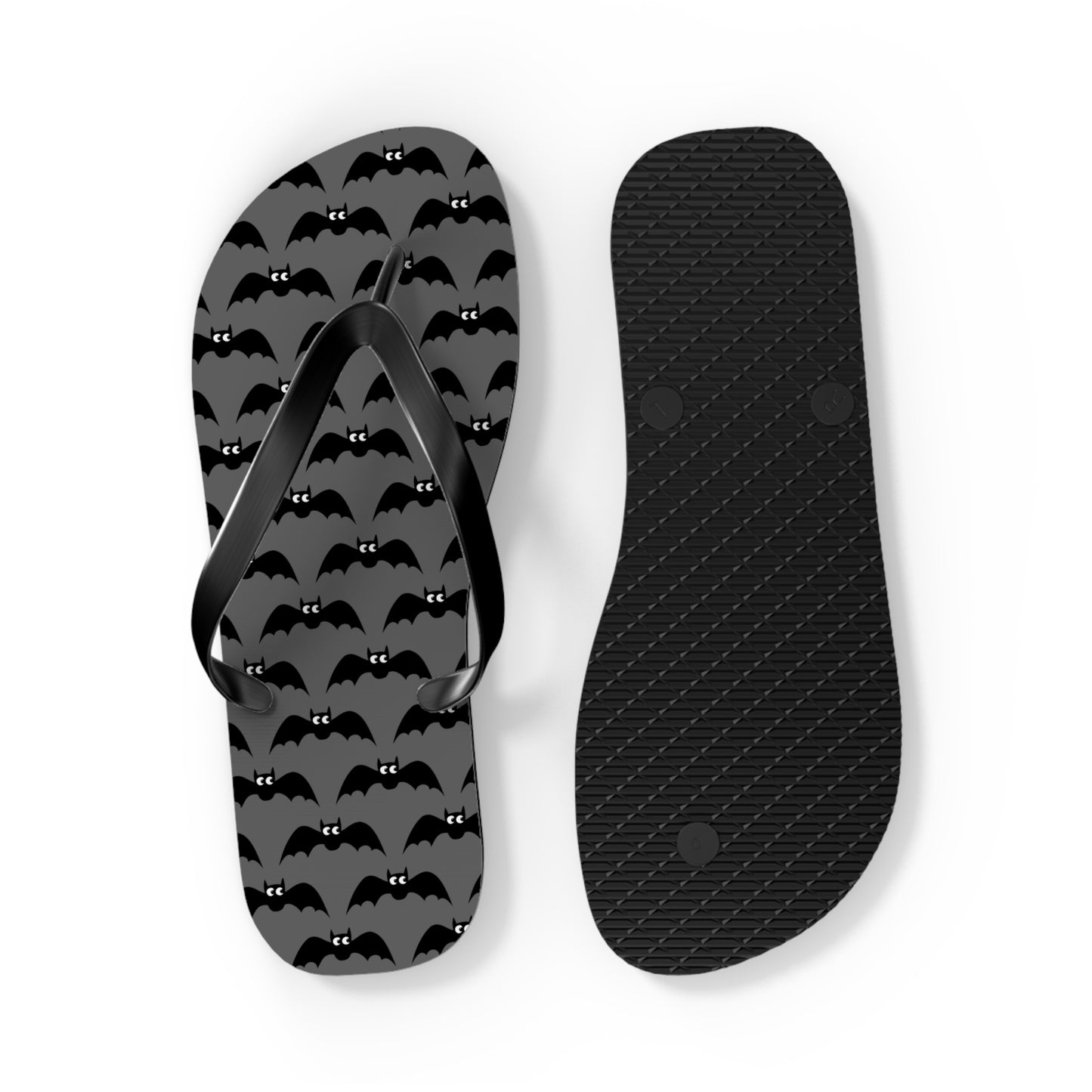 Bat Pattern Flip Flops | Black & Gray Goth Halloween Bats Print Sandals, Gothic Beach Pool Summer Footwear