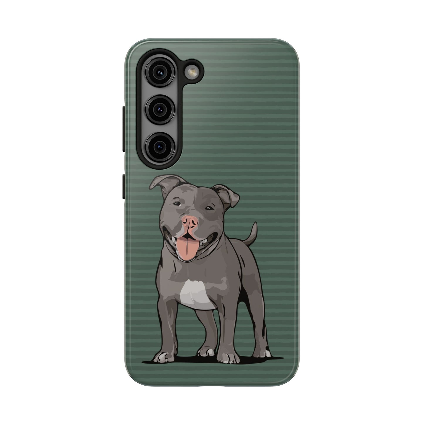 Gray Pit Bull Terrier Dog Phone Case, Tough Phone Cases Pet Pitbull Dogs Green Stripe Pattern