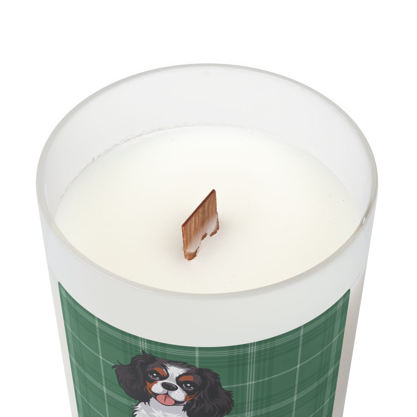 Tricolor Cavalier King Charles Spaniel Dog Frosted Glass Candle, Holiday Christmas Candles Pet Memorial Gifts