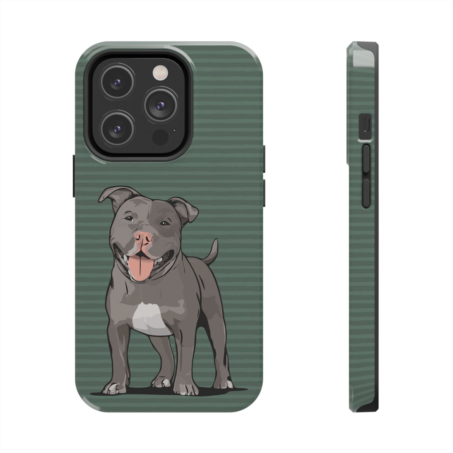 Gray Pit Bull Terrier Dog Phone Case, Tough Phone Cases Pet Pitbull Dogs Green Stripe Pattern
