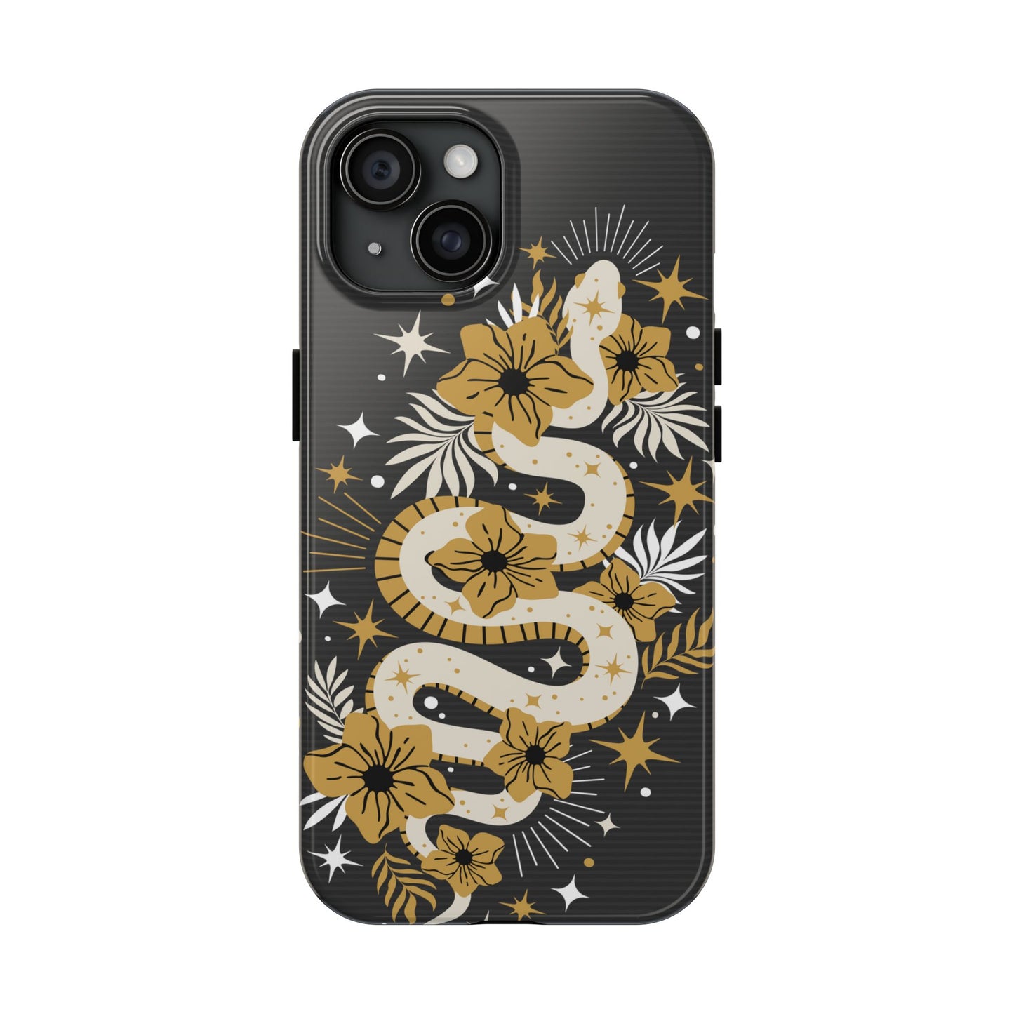 Mystic Snake Cell Phone Case, Black Tough Cases, Protective Floral Golden Serpent Boho Design