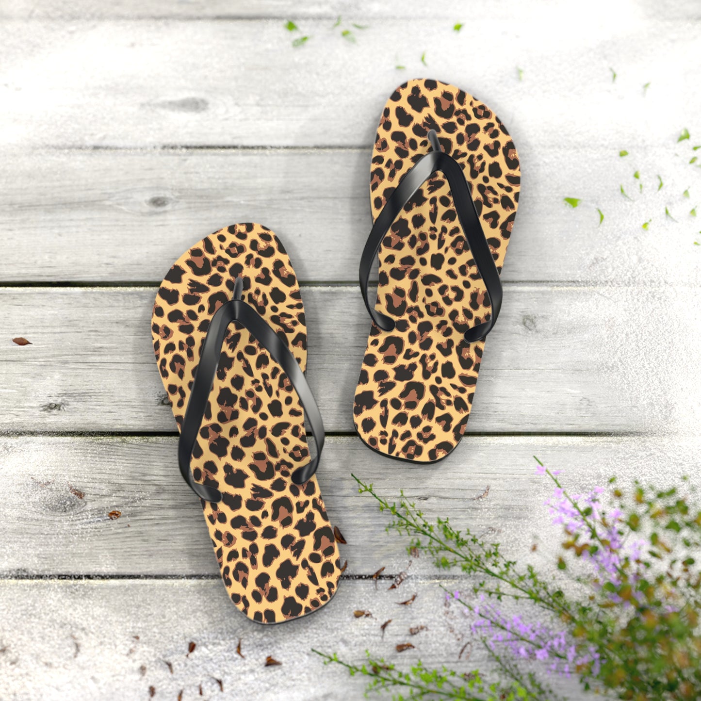 Leopard Print Flip Flops | Animal Cheetah Print Beach Sandals, Women's Summer Pool Footwear