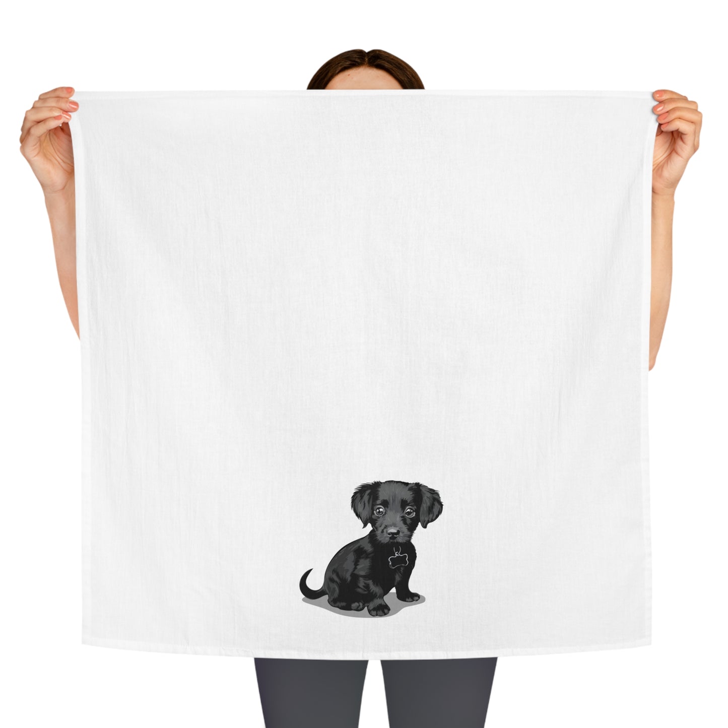 Black Chiweenie Mix Puppy Dog Kitchen Tea Towel, Pet Owner Gift, Hand Dish Towels Home Decor