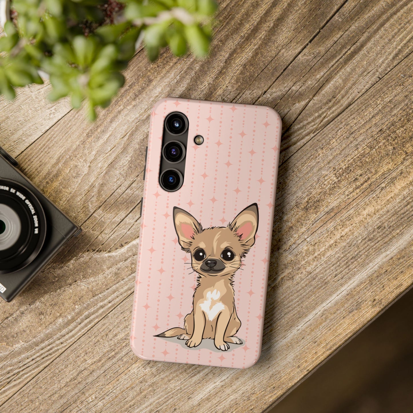 Tan Chihuahua Puppy Dog Phone Case, Tough Phone Cases Pet Dogs Retro Pink Pattern