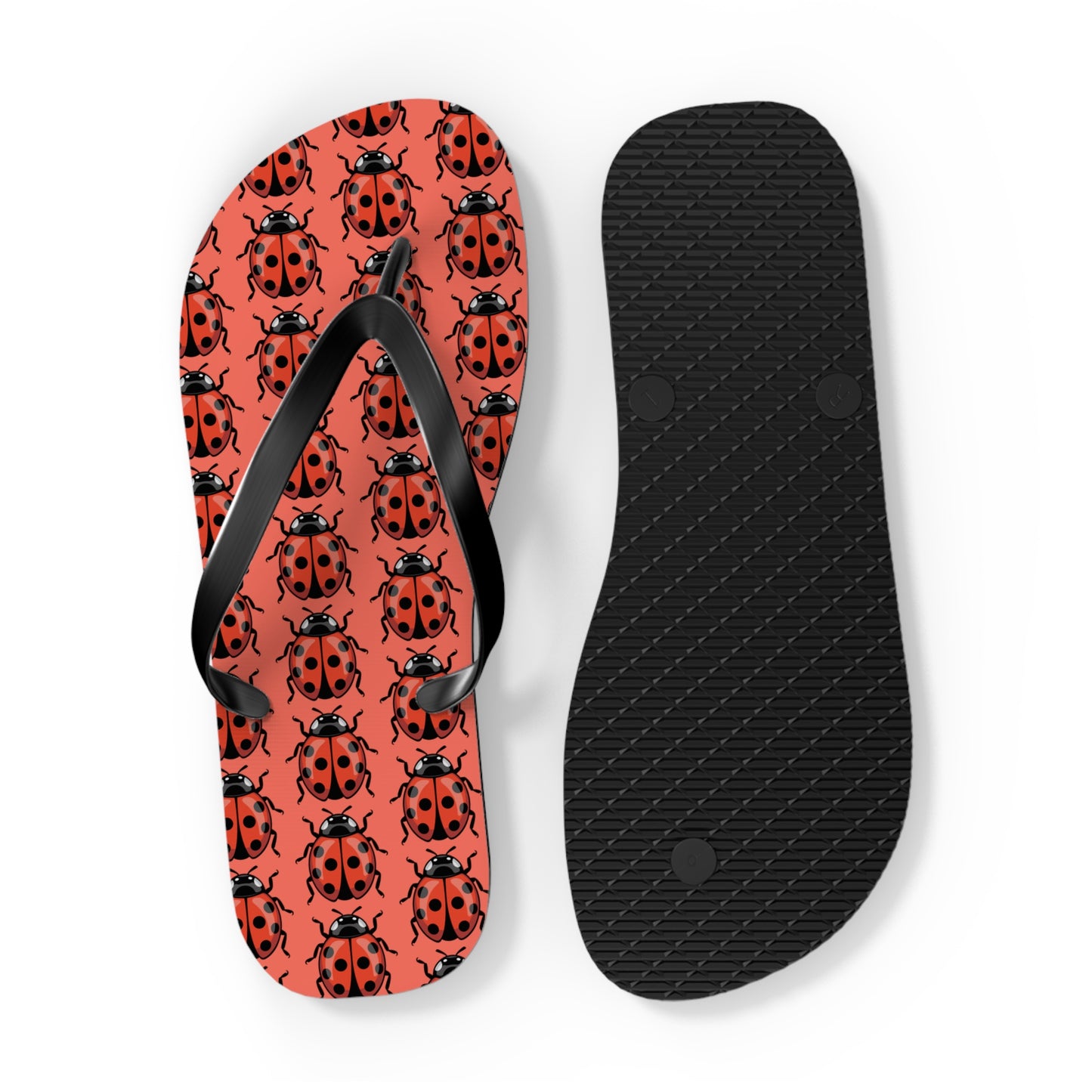 Ladybug Pattern Flip Flops | Red Insect Bug Print Summer Sandals, Ladybugs Beach Pool Footwear