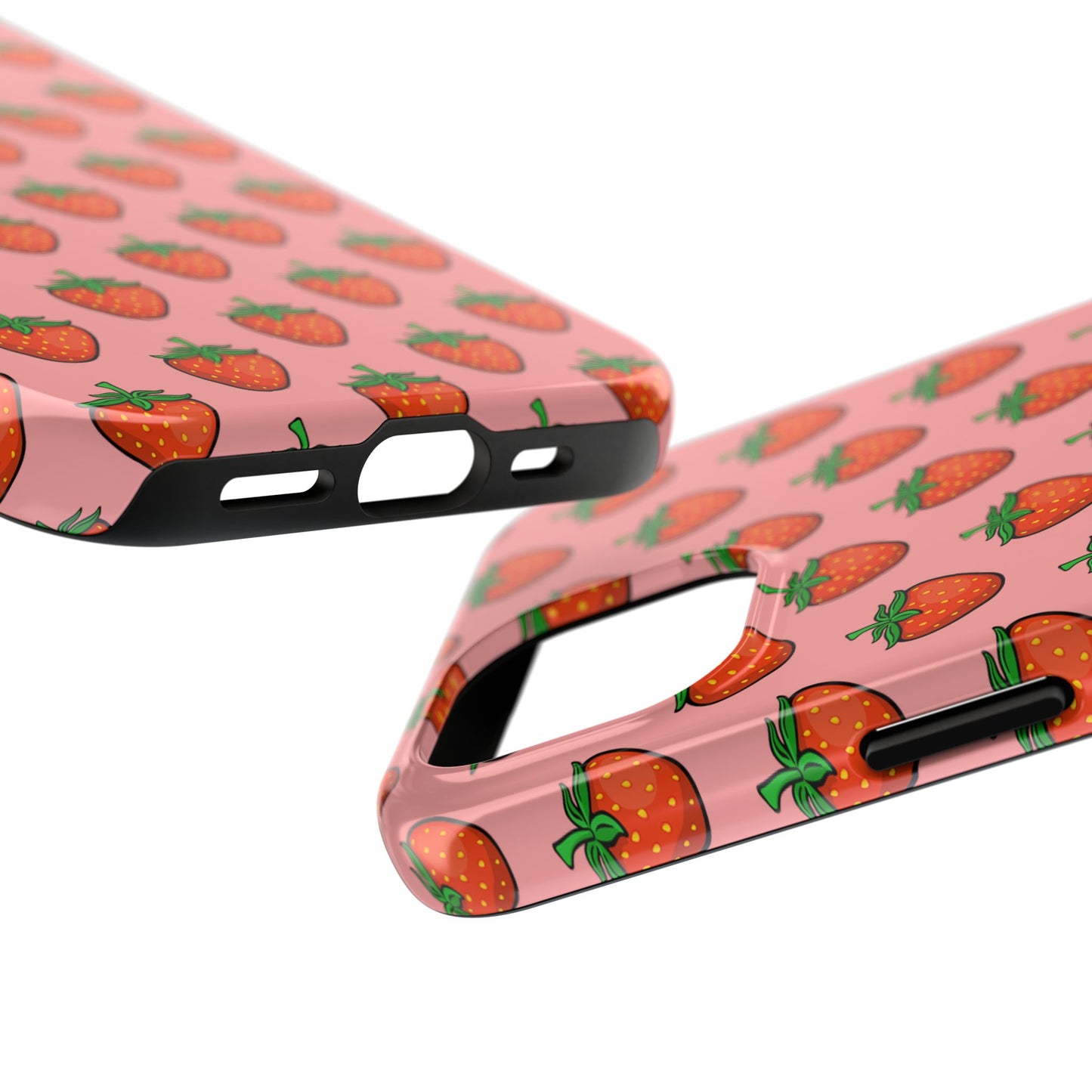 Strawberry Pattern Tough Phone Case, Cute Pink Berry Fruit Strawberries Design Cell Phone Cases