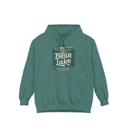 Bear Lake Scenic Mountain View Unisex Garment-Dyed Pullover Hoodie Hooded Sweatshirt with Utah Idaho Vacation Destination