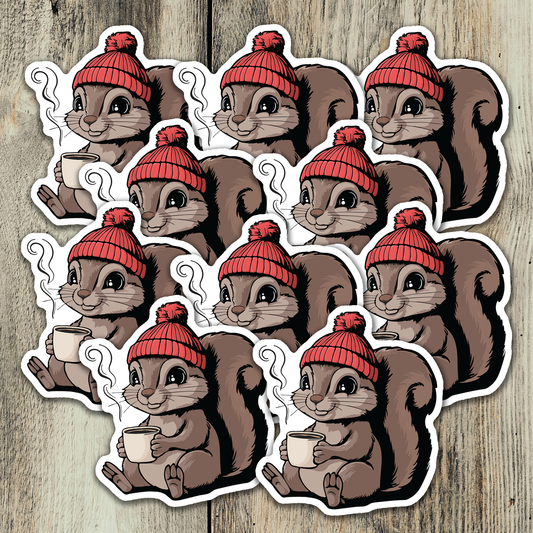 Small 2" Cozy Squirrel Sticker Bundle - Waterproof Decal Stickers Autumn Fall Squirrels