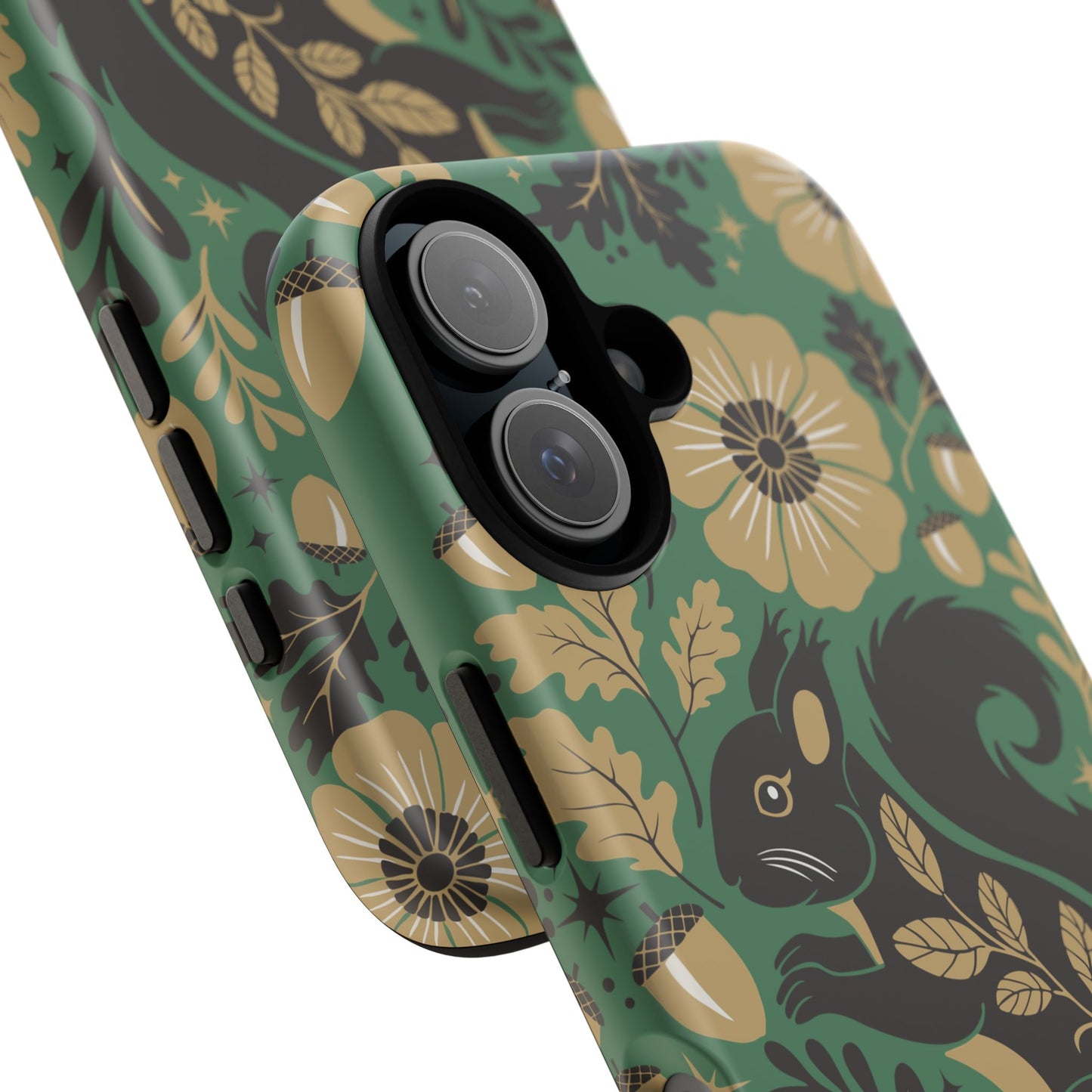 Green Squirrel Floral Pattern Cell Phone Case | Botanical Folk Art Acorn Leaves Design, Iphone Google Pixel Samsung Cases Matte Finish