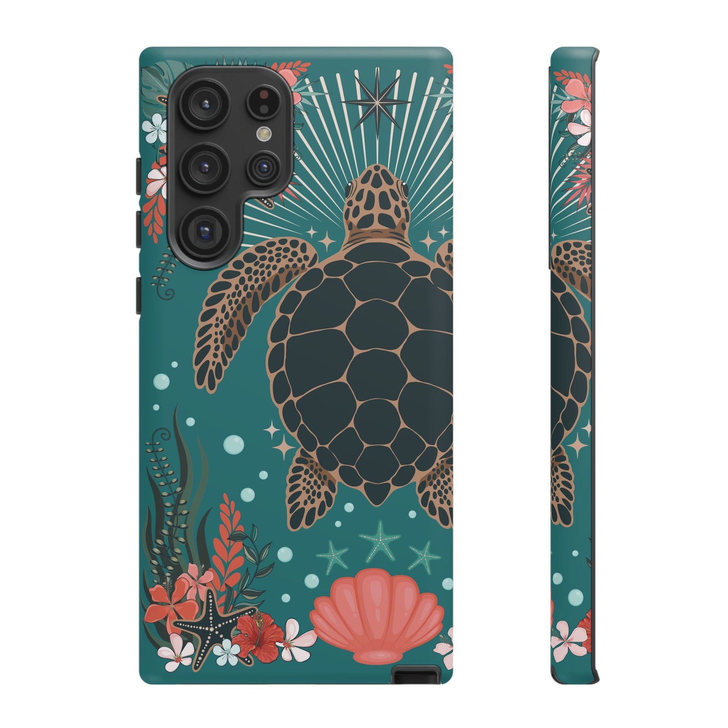 Sea Turtle Illustration Phone Case | Ocean Turtles Coral Floral Pattern Cell Phone Cases - Iphone, Google Pixel, Samsung - Matte Finish