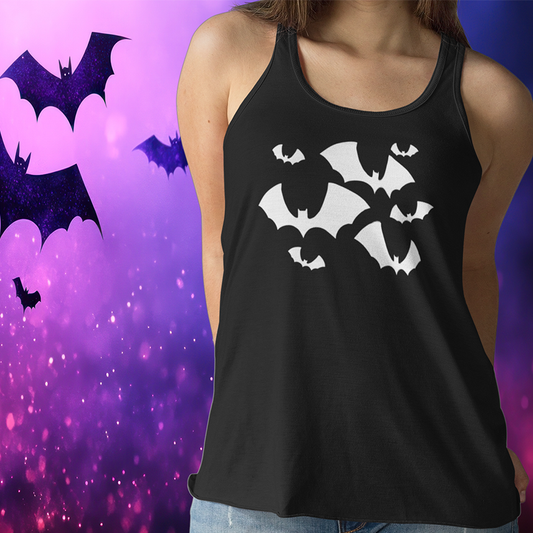 Black Bats Tank Top Women's Halloween Goth Racerback Tank with Flying Bat Print