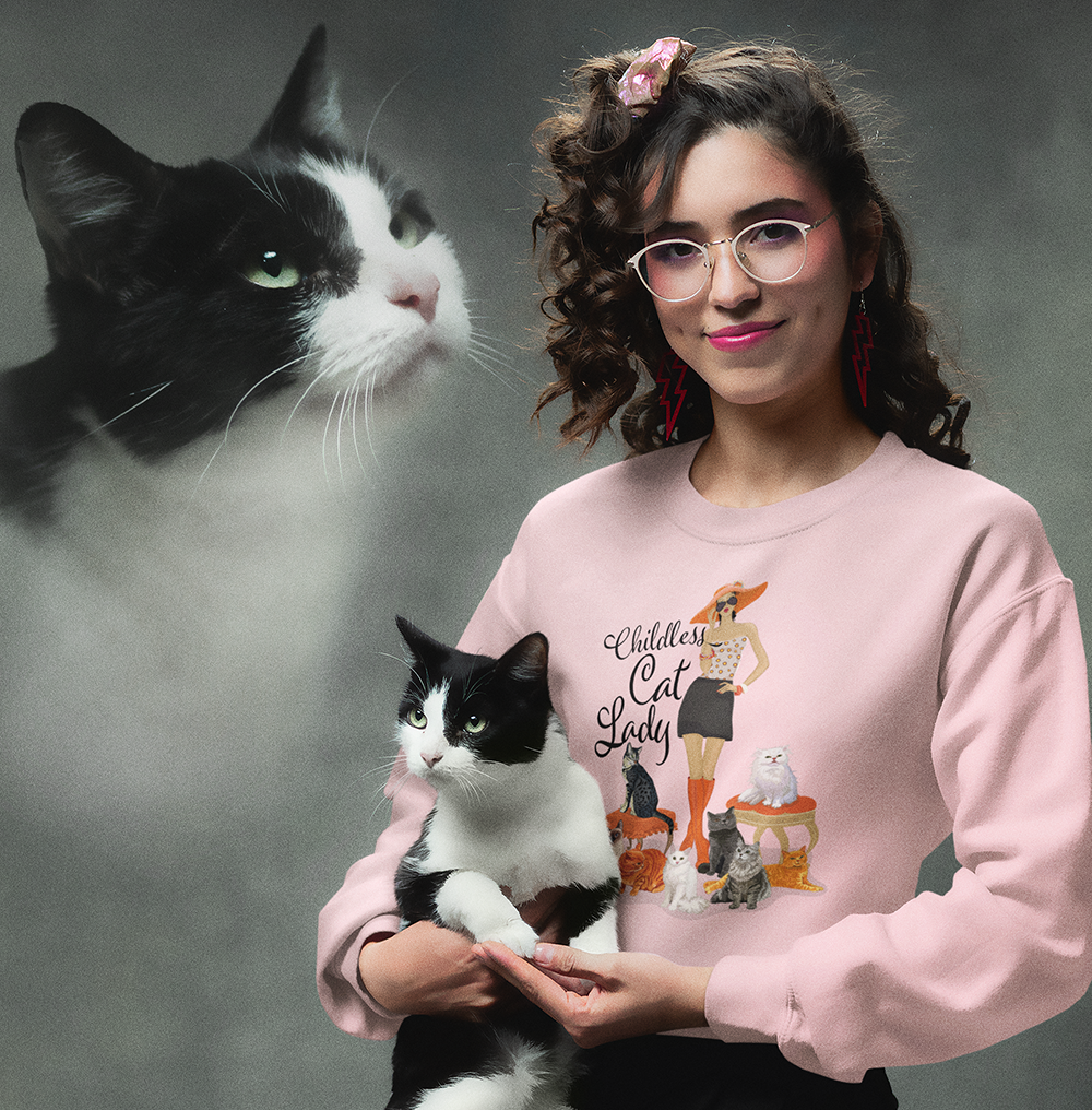 Childless Cat Lady Heavy Blend Crewneck Sweatshirt Crazy Cat Ladies Cat Mom Sweater