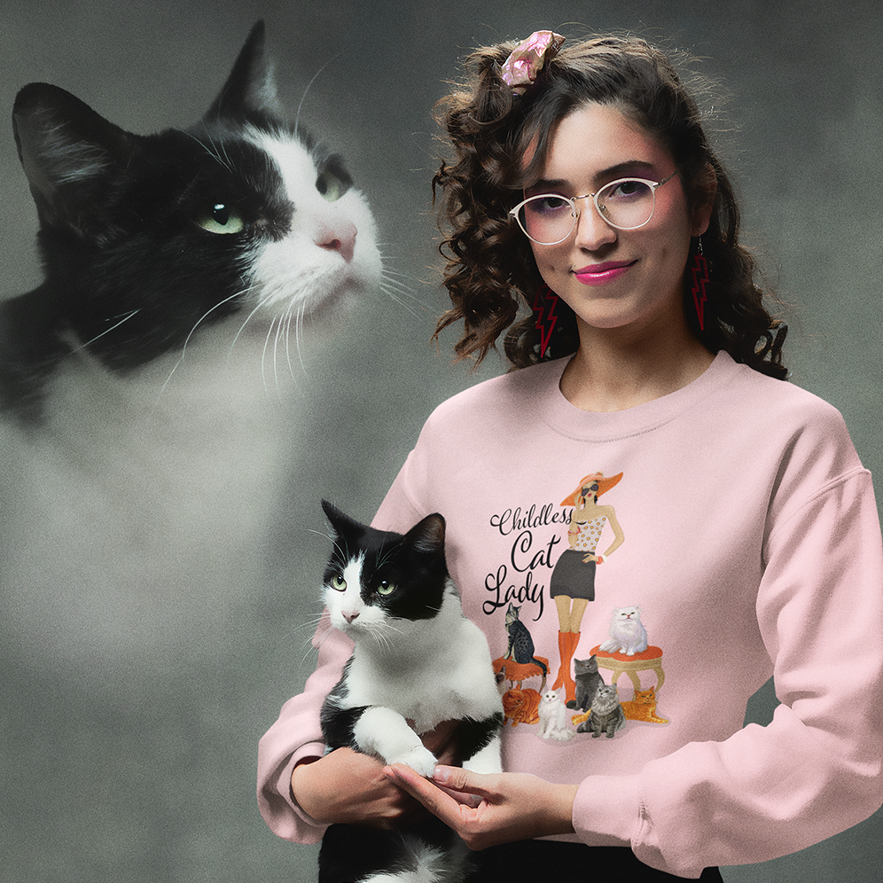 Childless Cat Lady Heavy Blend Crewneck Sweatshirt Crazy Cat Ladies Cat Mom Sweater