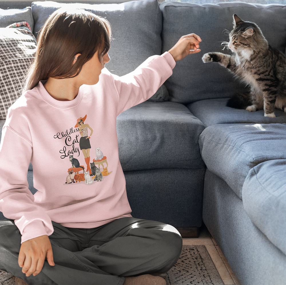 Childless Cat Lady Heavy Blend Crewneck Sweatshirt Crazy Cat Ladies Cat Mom Sweater