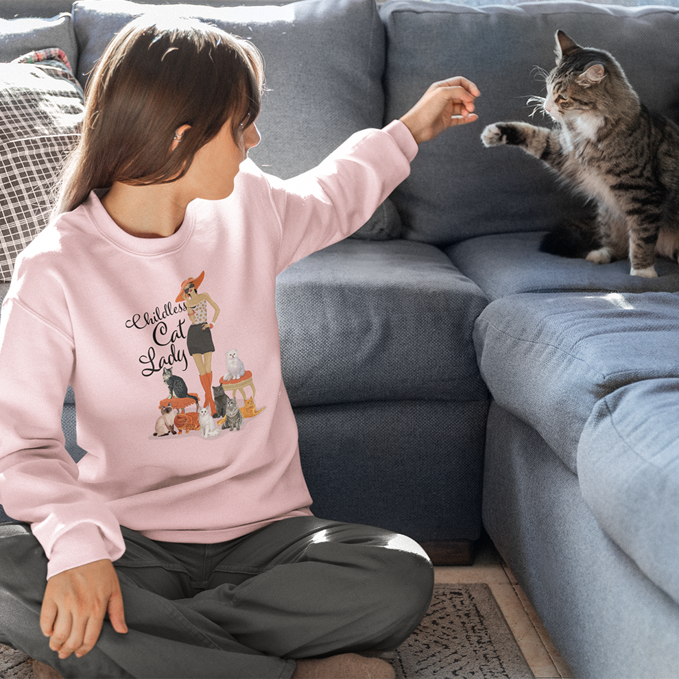 Childless Cat Lady Heavy Blend Crewneck Sweatshirt Crazy Cat Ladies Cat Mom Sweater