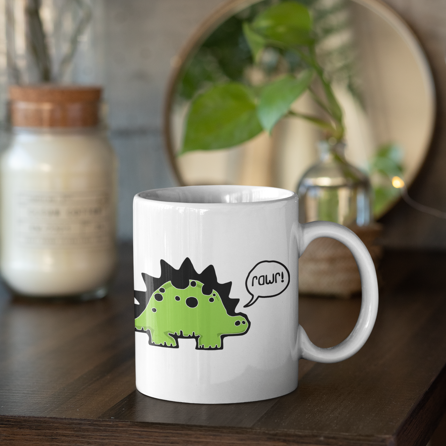 Rawr! Dino Stegosaurus Dinosaur Ceramic Coffee Tea Mug 11oz - Coffee Cup with Dinosaur Design