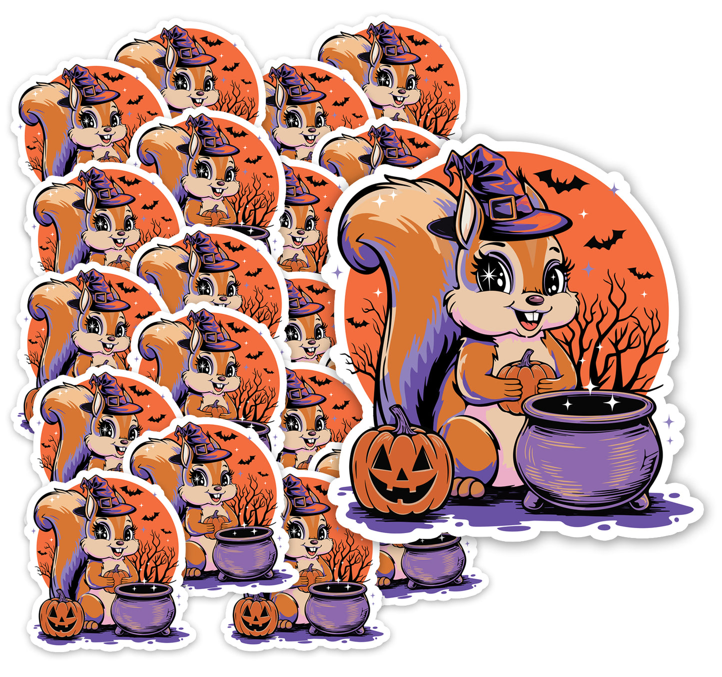 2" Witchy Squirrel Stickers Bundle Packs - Waterproof, Fade-Resistant Decal Stickers Spooky Halloween Witch Squirrels