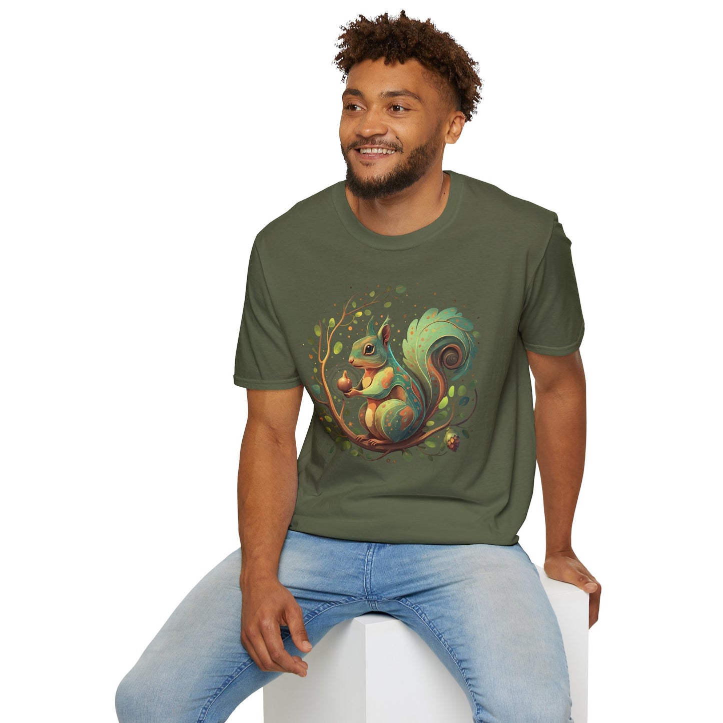 Magical Forest Squirrel Soft T-shirt Unisex Softstyle Tee Womens Mens Shirts