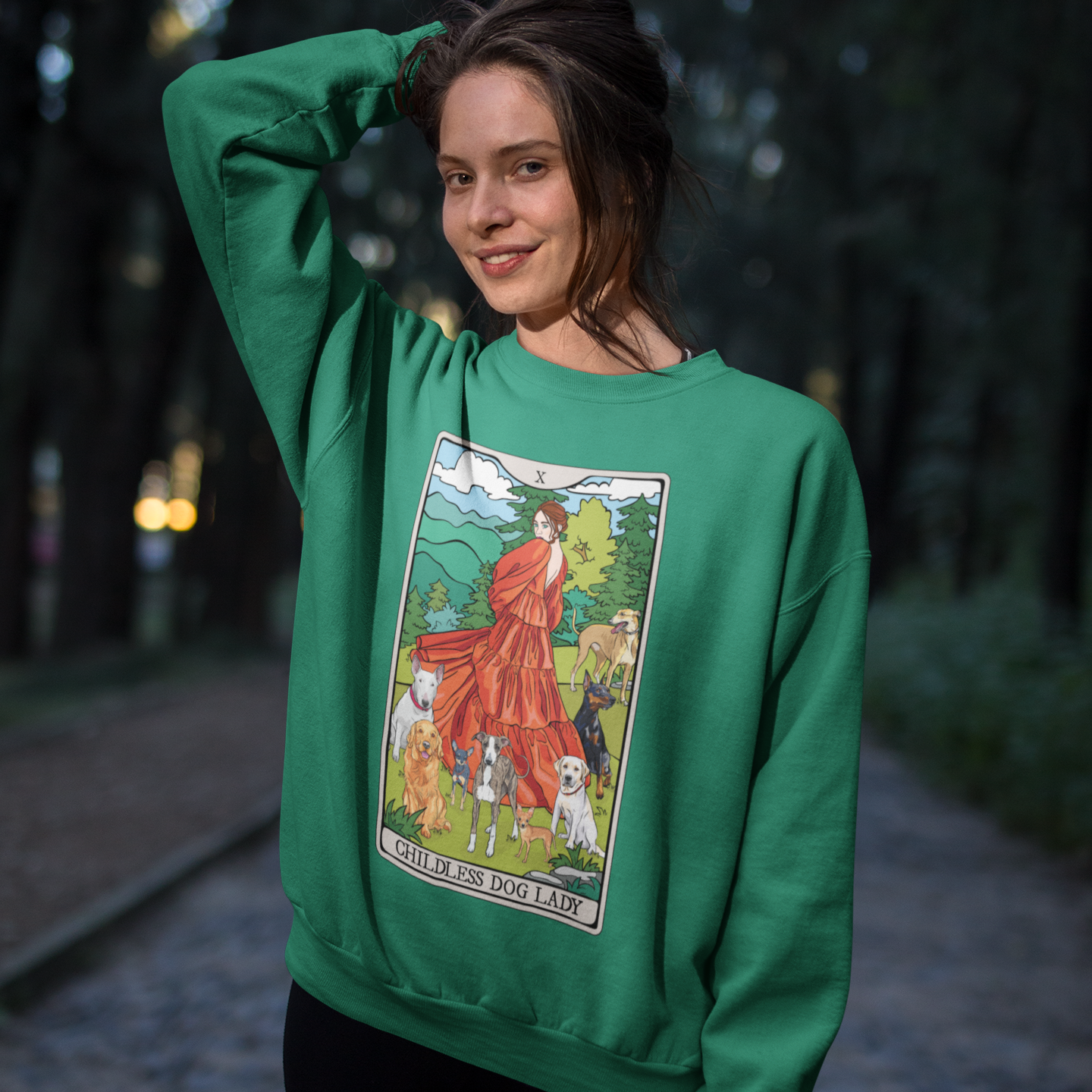 Childless Dog Lady Tarot Card Sweatshirt, Childless Women's Crewneck Sweater, Witchy Dog Lover Long Sleeve Shirt