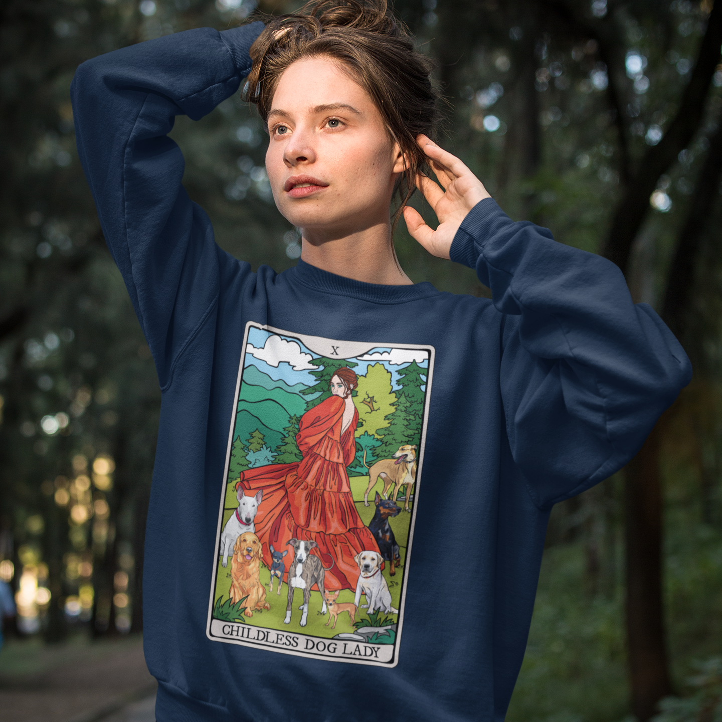 Childless Dog Lady Tarot Card Sweatshirt, Childless Women's Crewneck Sweater, Witchy Dog Lover Long Sleeve Shirt