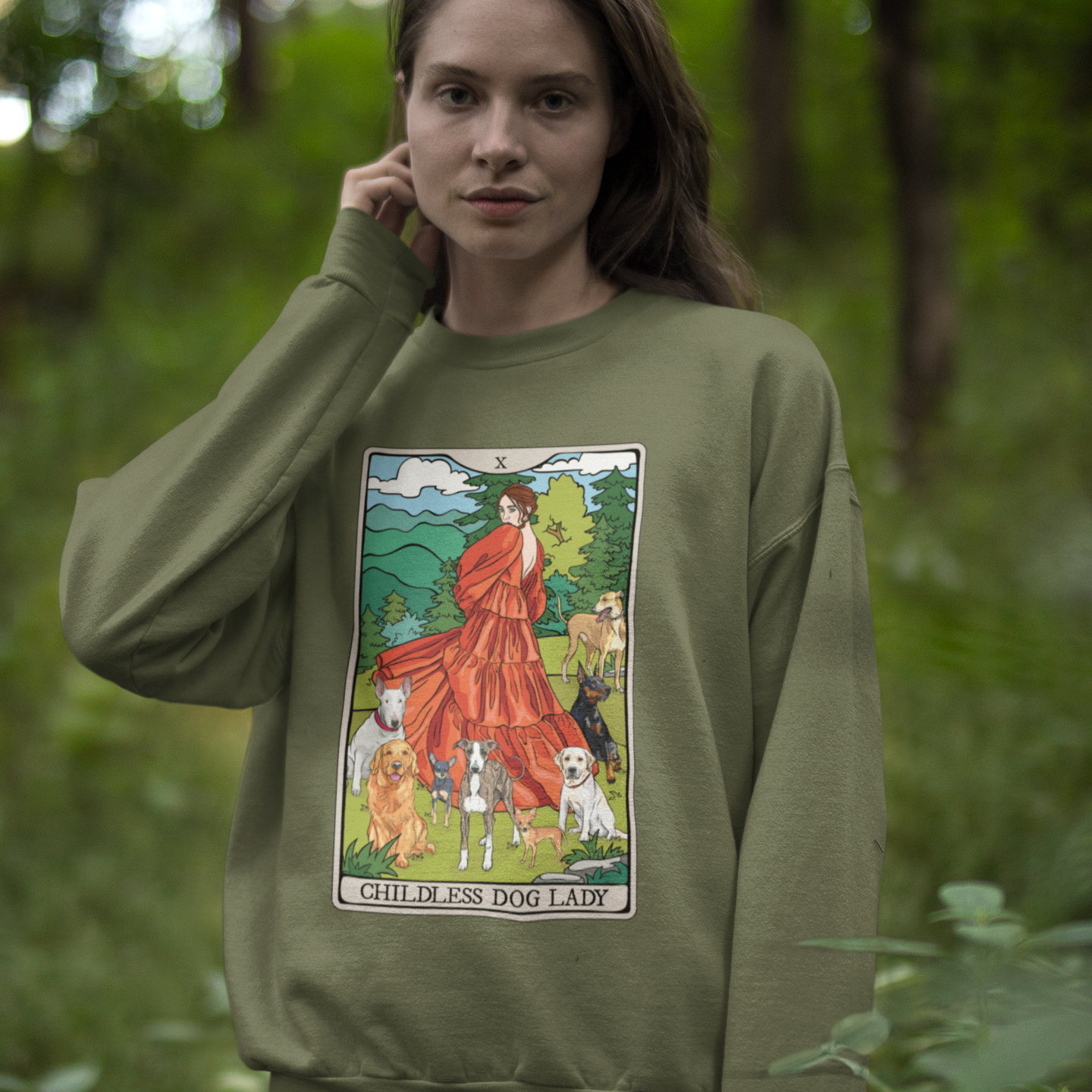 Childless Dog Lady Tarot Card Sweatshirt, Childless Women's Crewneck Sweater, Witchy Dog Lover Long Sleeve Shirt