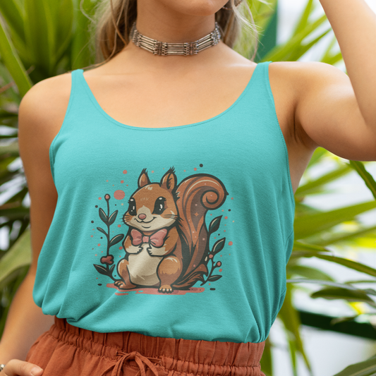 Woodland Squirrel Womens Tank Top - Cute Squirrels Design with Bowtie and Flowers Sleeveless Shirt