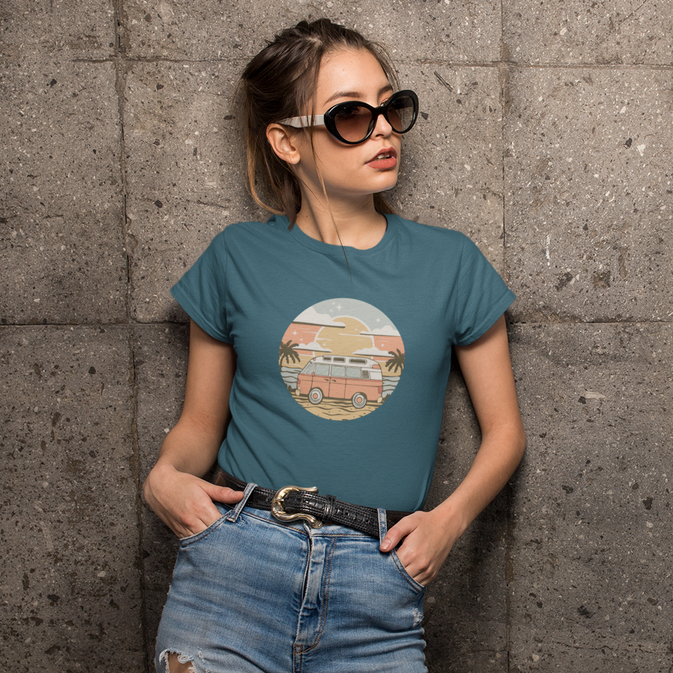 Vintage Van Dreams Nomad Campervan Women's Fitted T-shirt Vanlife Camping Tee