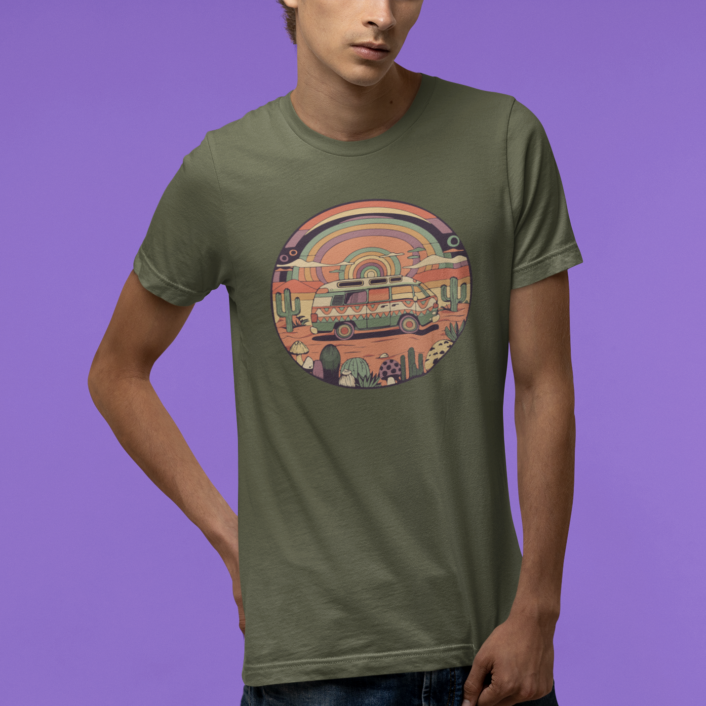 Roadtrippin' In The Desert Soft Style T-shirt - Trippy Vanlife Nomad Travel Unisex Soft Tee