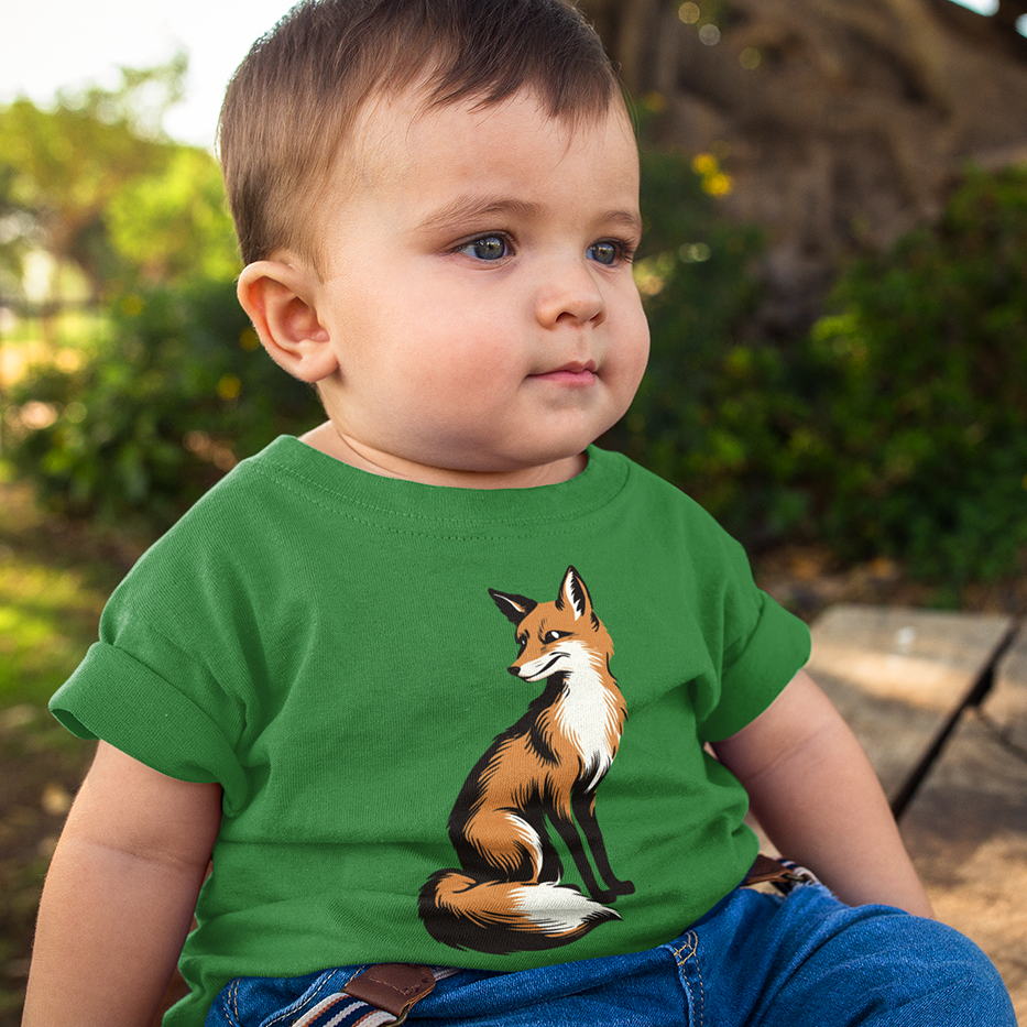 Little Fox Baby T-shirt Infant Fine Jersey Cotton Tee with Cute Fox Animal Print