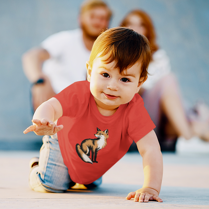 Little Fox Baby T-shirt Infant Fine Jersey Cotton Tee with Cute Fox Animal Print