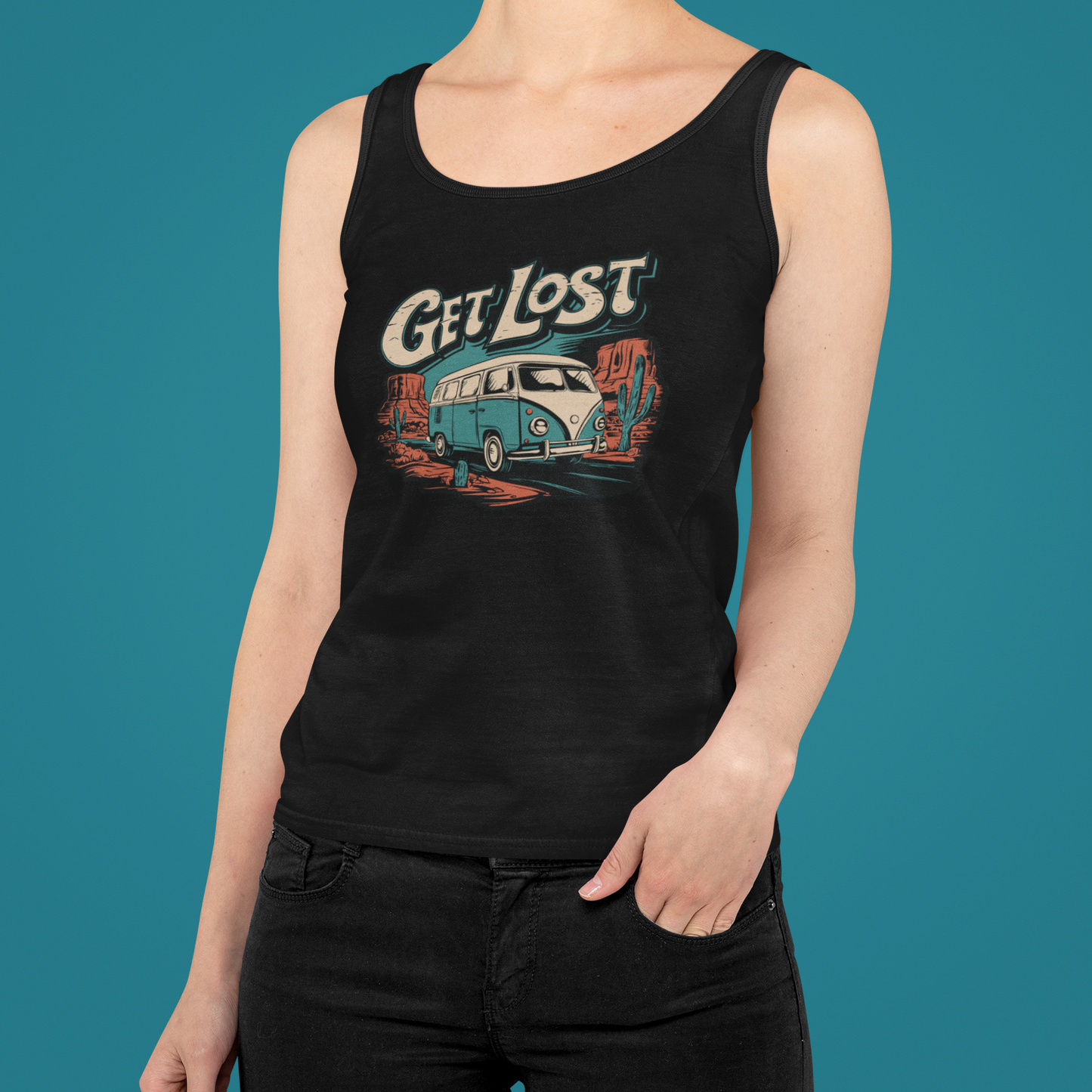 Get Lost Vintage Van Vanlife Utah Arizona Desert Roadtrip Tank Top Women's Ideal Racerback Tank