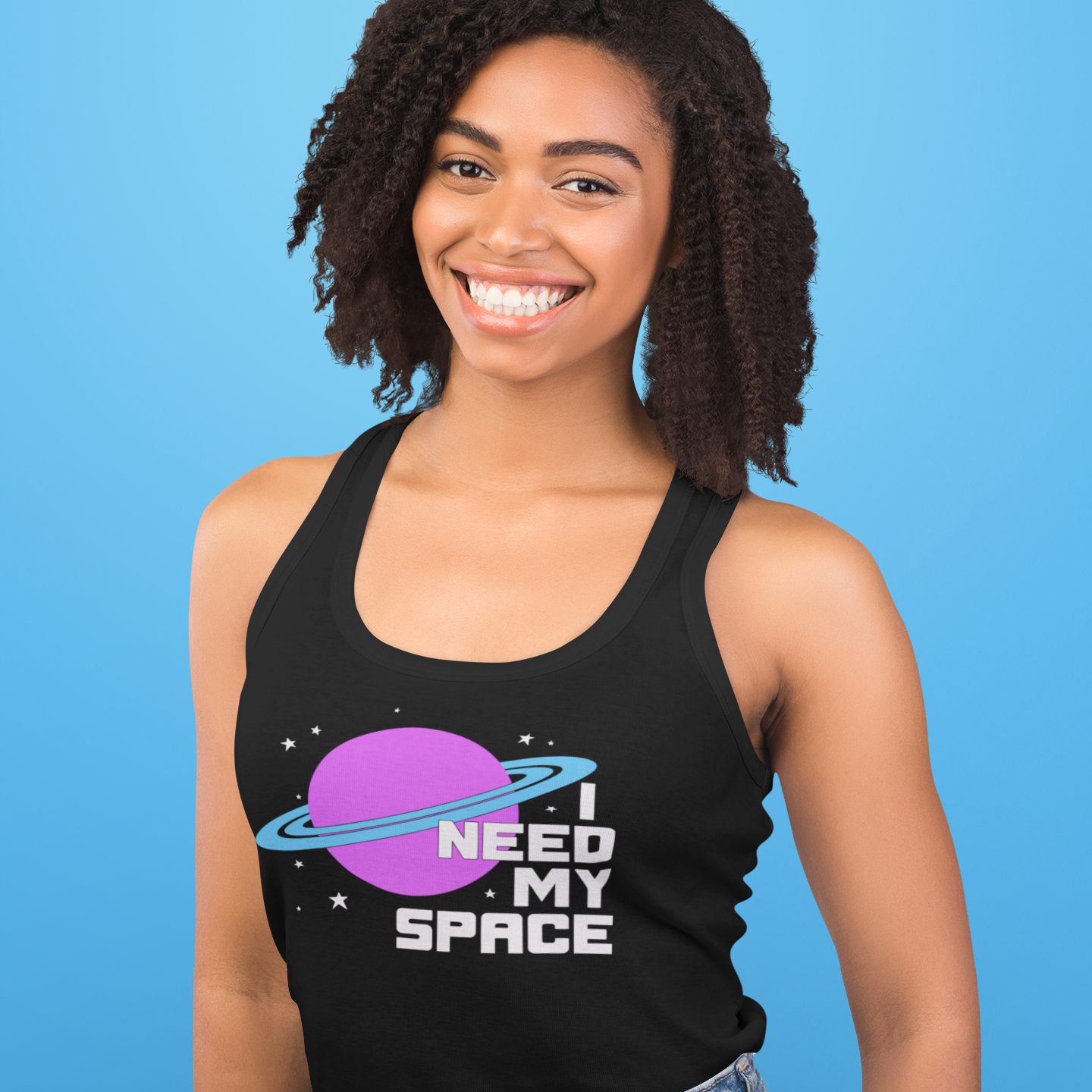 I Need My Space Tank Top Women's Ideal Racerback Tank with Planet Design Funny Introvert Print