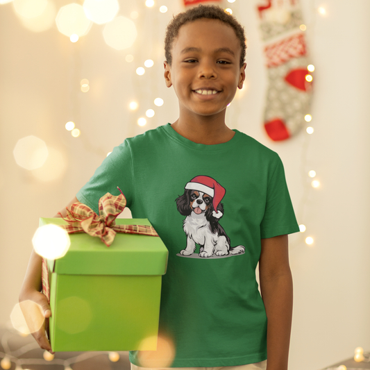 Christmas Cavalier King Charles Spaniel Dog Kids T-shirt, Festive Holiday Xmas Santa Dogs Children's Tee, Clothes Youth Boys Girls