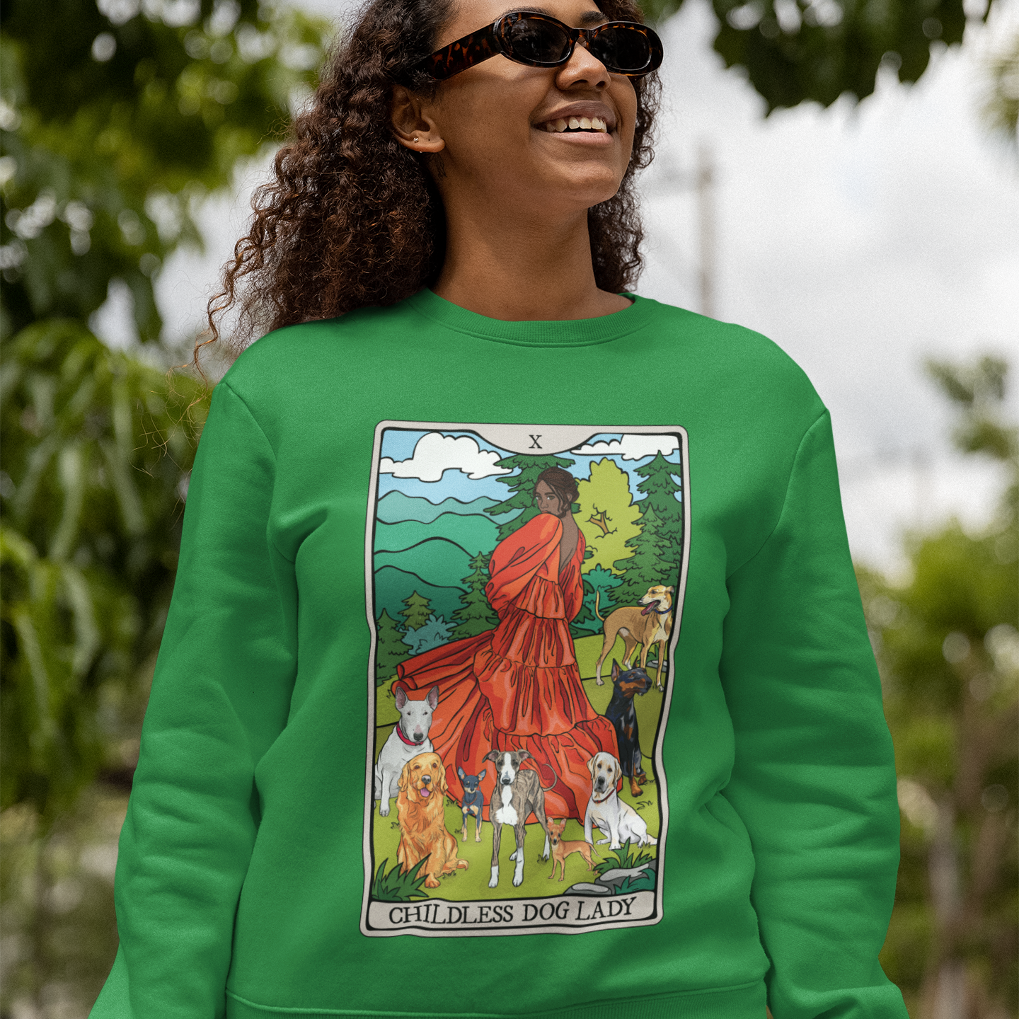 Childless Dog Lady Tarot Card Sweatshirt, Childless Women's Crewneck Sweater, Witchy Dog Lover Long Sleeve Eco-Friendly Shirt