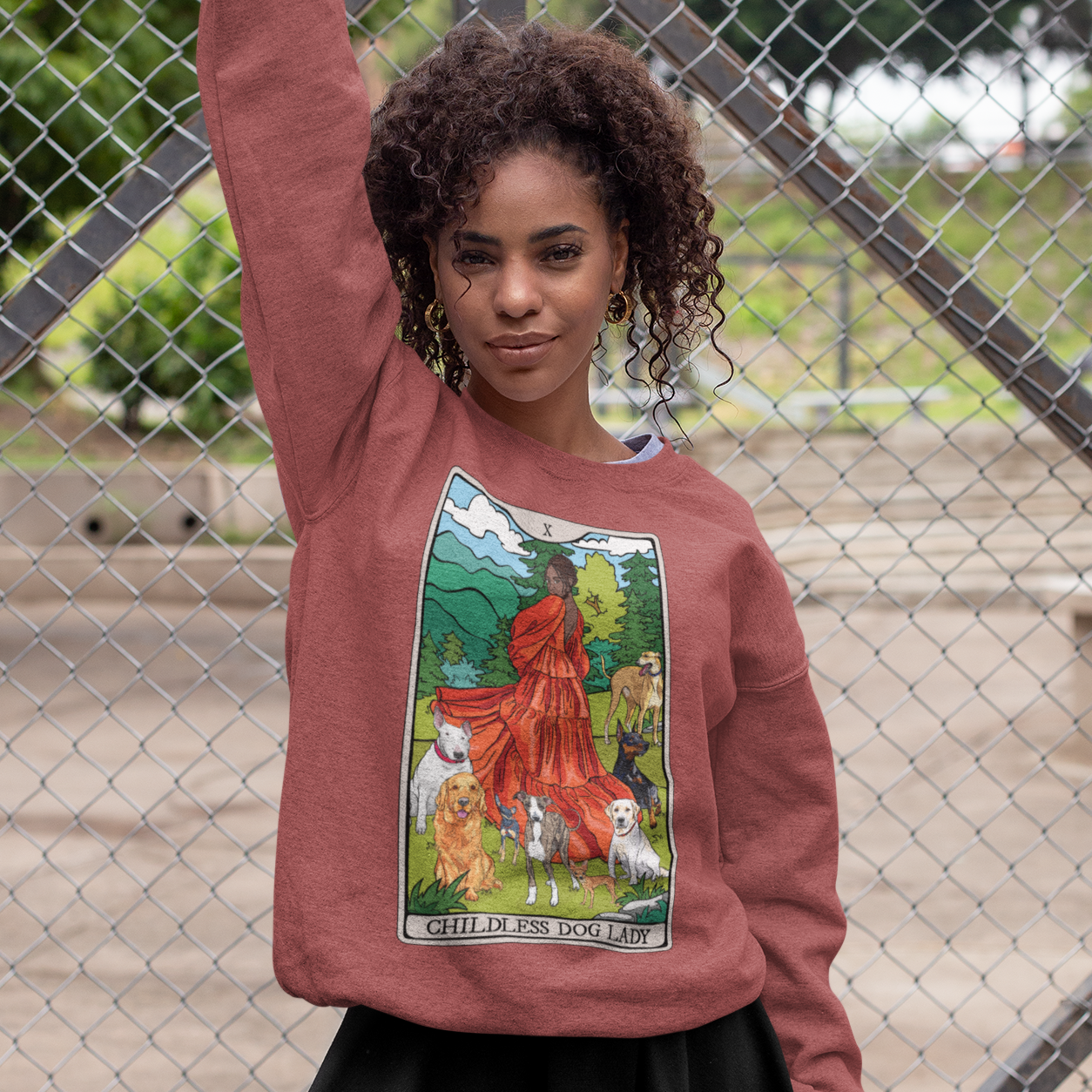 Childless Dog Lady Tarot Card Sweatshirt, Childless Women's Crewneck Sweater, Witchy Dog Lover Long Sleeve Eco-Friendly Shirt