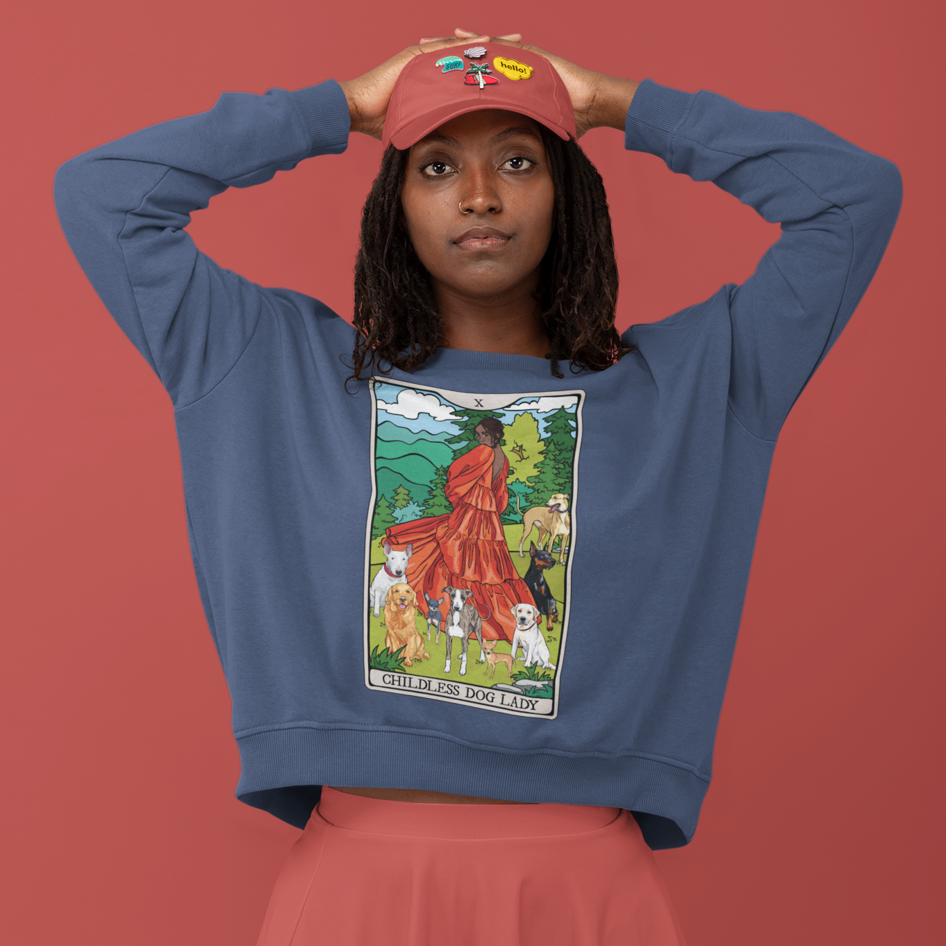 Childless Dog Lady Tarot Card Sweatshirt, Childless Women's Crewneck Sweater, Witchy Dog Lover Long Sleeve Eco-Friendly Shirt