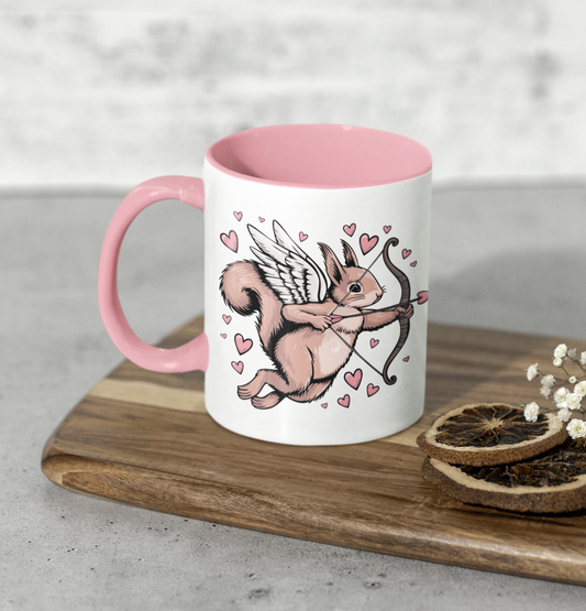 Cupid Squirrel Valentine's Day Pink & White Ceramic Coffee Mug 11oz Valentine Cupid Arrow Squirrels Valentine's Romantic Mugs Gifts