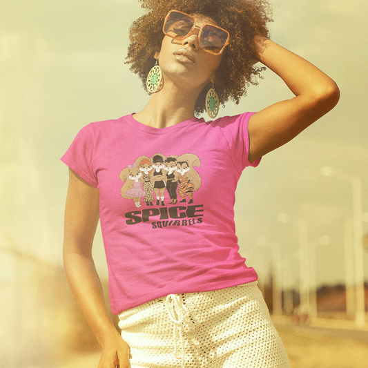 Spice Squirrels Semi-Fitted Ladies T-shirt Women's Midweight Cotton Tee with Funny Parody Squirrel Print