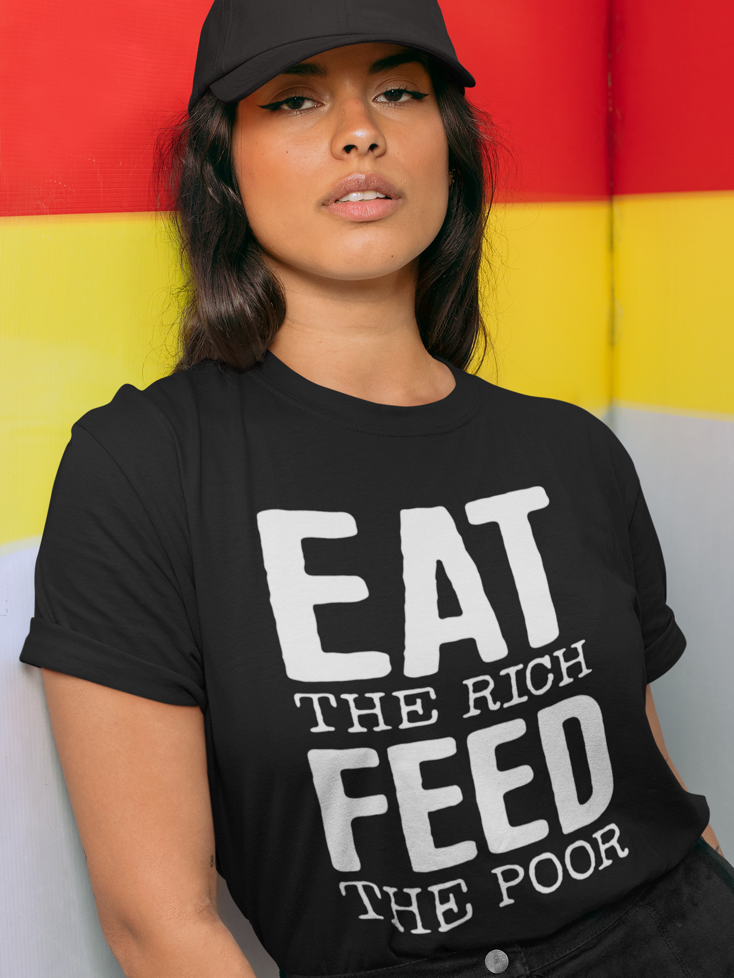 Eat The Rich Feed The Poor Cotton T-shirt - Short Sleeve Tee Mens Womens Unisex