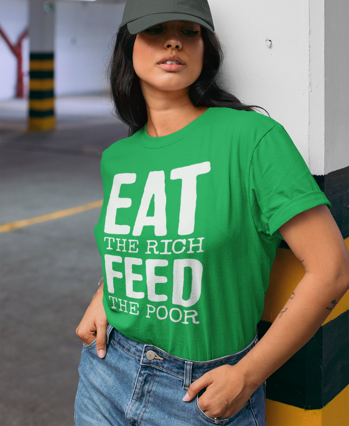 Eat The Rich Feed The Poor Cotton T-shirt - Short Sleeve Tee Mens Womens Unisex