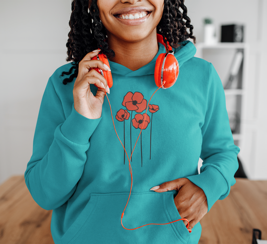 Red Poppy Flowers Hoodie, Floral Poppies Pullover Hooded Sweatshirt, Gift for Nature Lovers, Perfect Hoodies for Fall and Spring