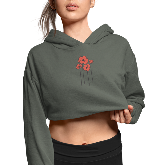 Poppies Flowers Women's Cropped Hoodie, Floral Design Poppy Pullover Hooded Crop Sweatshirt, Flower Garden Apparel, Gift for Her