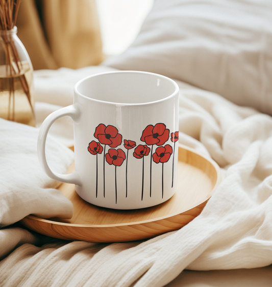 Red Poppy Flowers Ceramic Mug 11oz, Floral Poppies Coffee Cup, Nature Design Tea Mugs, Gift for Gardener, Mother's Day Gift