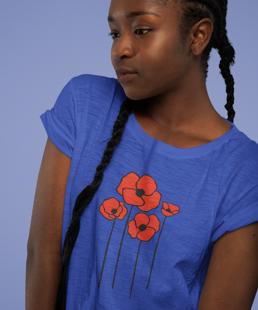 Floral Poppies T-Shirt, Poppy Flowers Tee for Spring, Nature Lover Gift, Flower Design Short Sleeve T-shirts, Summer Gift for Her