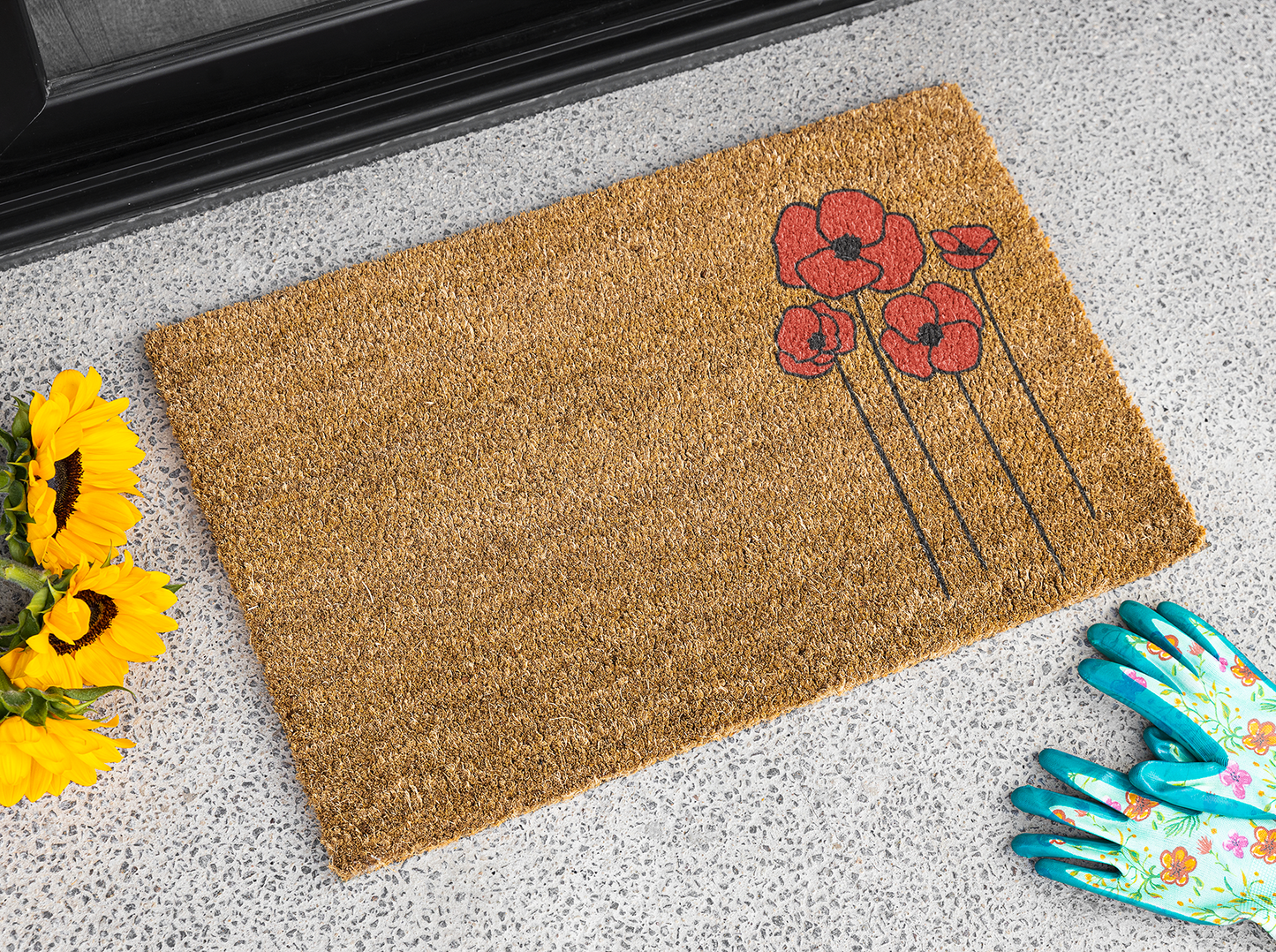 Poppies Floral Welcome Mat Doormat - Outdoor/Indoor with Poppy Flower Design Outdoor Rug