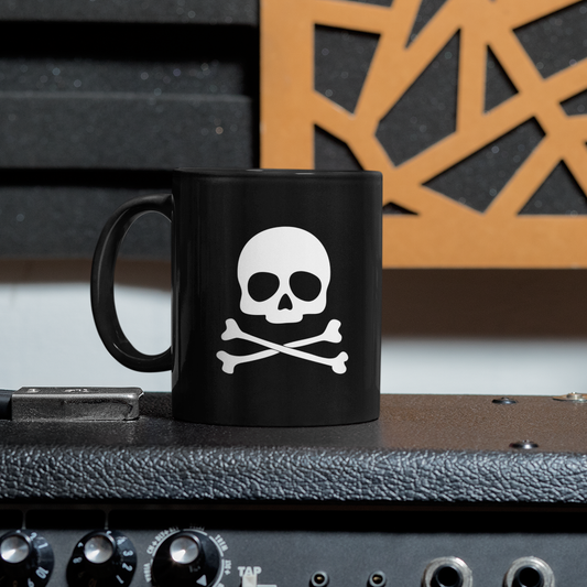 Skull and Crossbones Black Ceramic Coffee Mug 11oz with Skulls Print - Gothic Halloween Tea Mugs