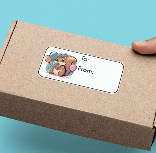 Birthday Squirrel Gift Tag Label Stickers, 60 To/From Tags (5 Sheet of 12 Stickers Ea) Bday Party Celebration Squirrels Balloon Gift Tags
