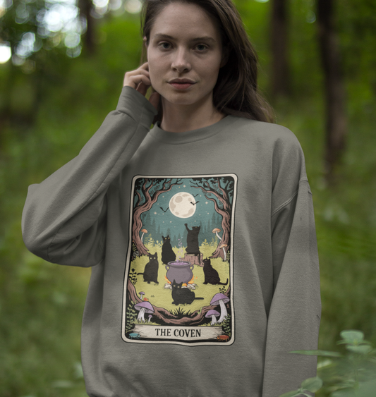 Black Cats Tarot Card The Coven, Witchy Cat Sweatshirt, Goth Halloween Top, Pagan Witch Sweatshirts