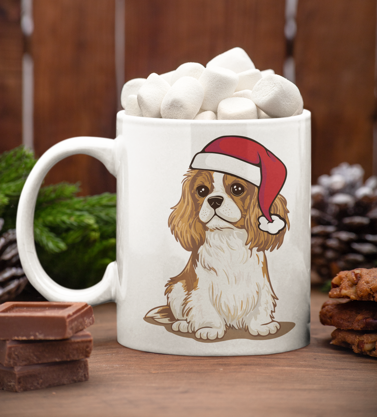 Christmas Blenheim Cavalier King Charles Spaniel Dog Ceramic Mug, Holiday Xmas Santa Dogs Coffee Mug, Cute Snowy Winter Puppy Tea Mug